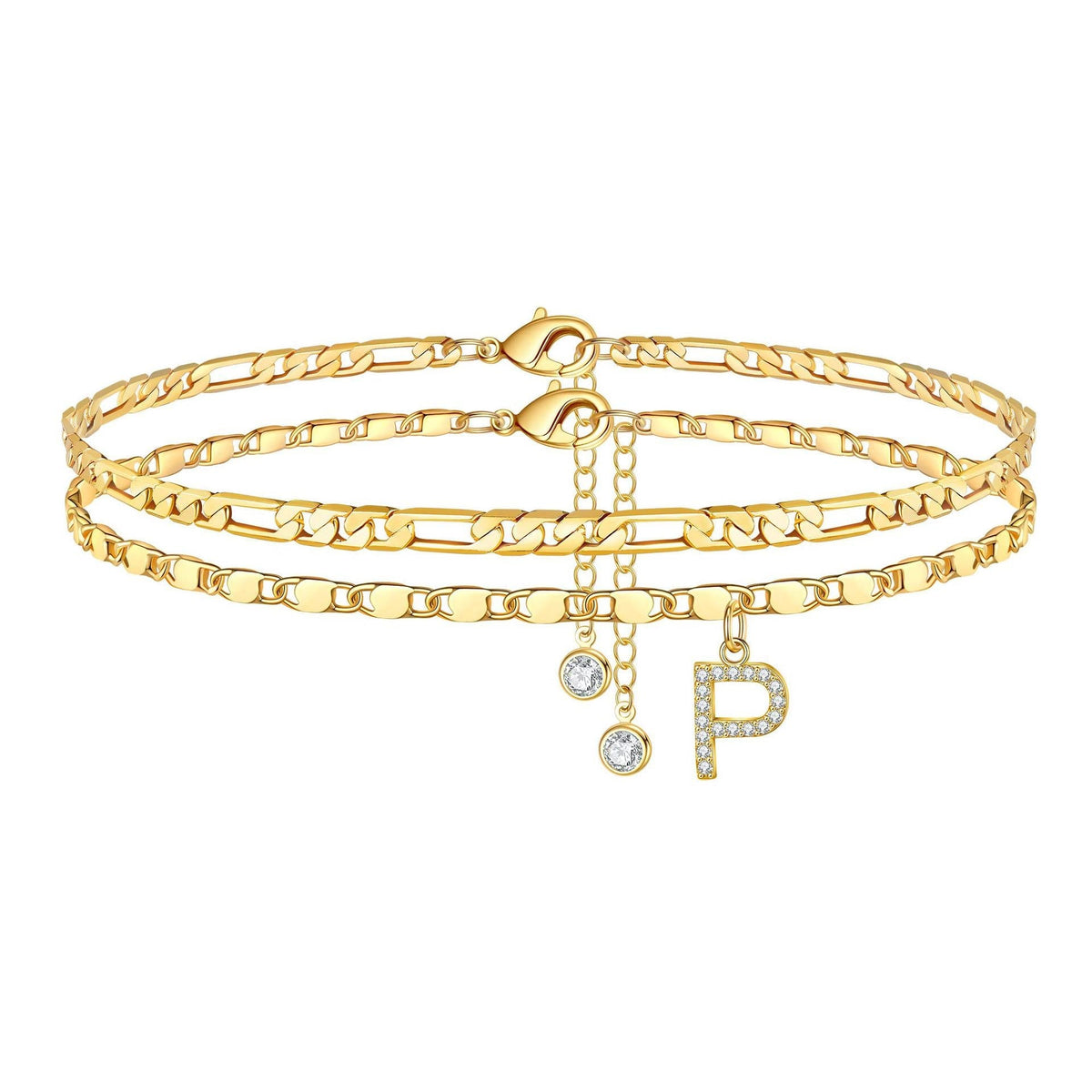 2 Piece Diamond Initial Anklet Set