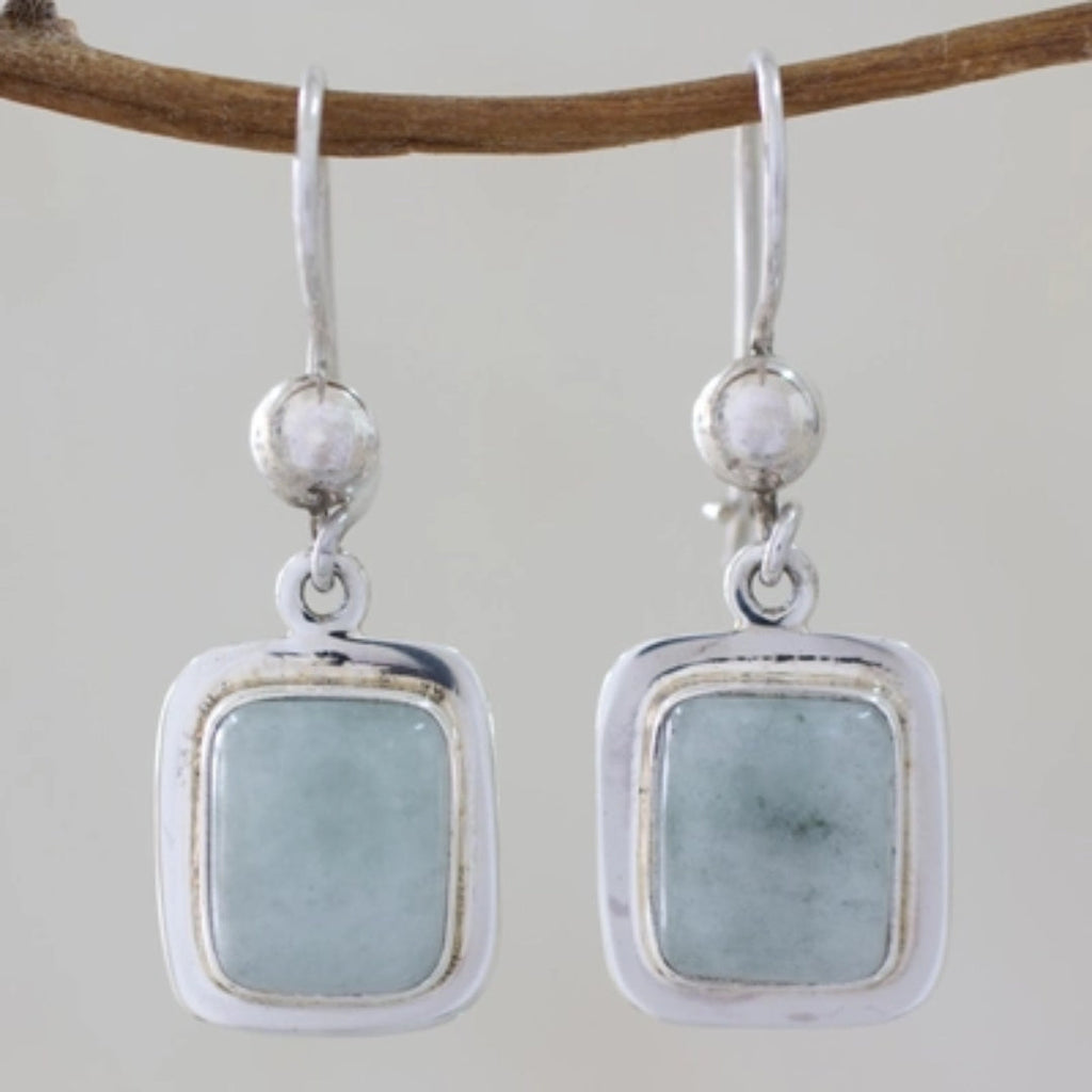 Vintage Silver Frame Design Blue Stone Drop Earrings