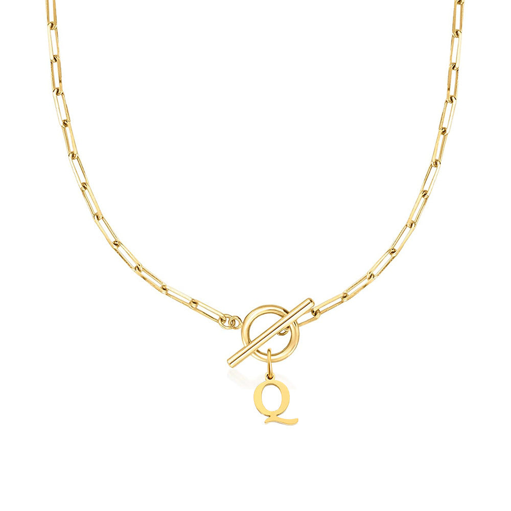 Paperclip Initial Necklace with Circle Toggle Clasp