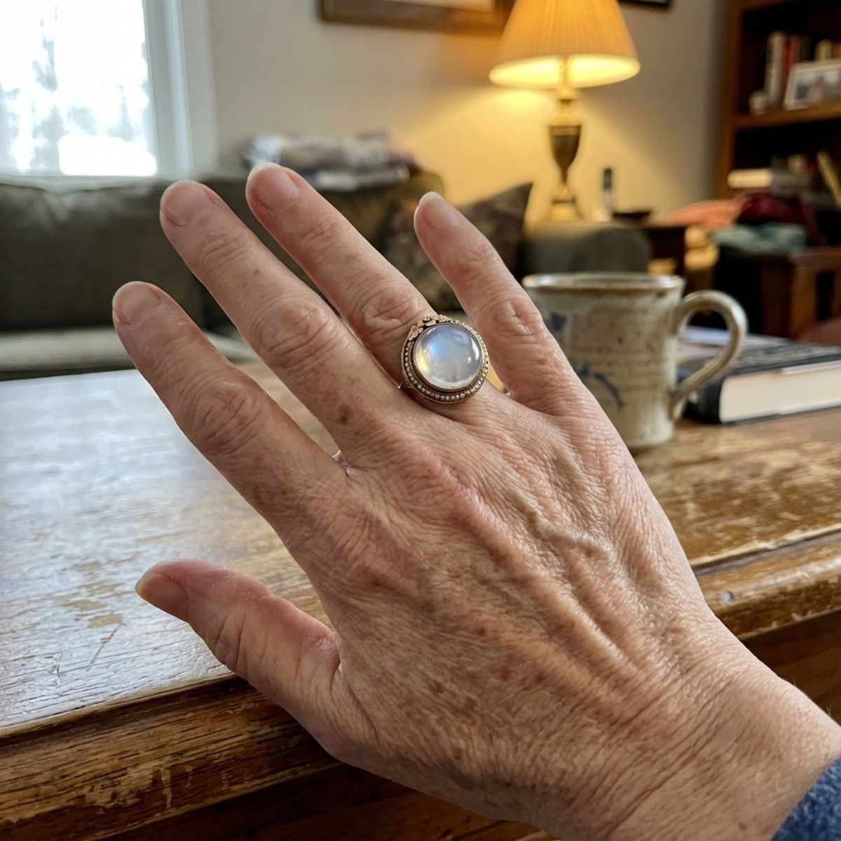 Vintage Floral Design Rounded Moonstone Ring