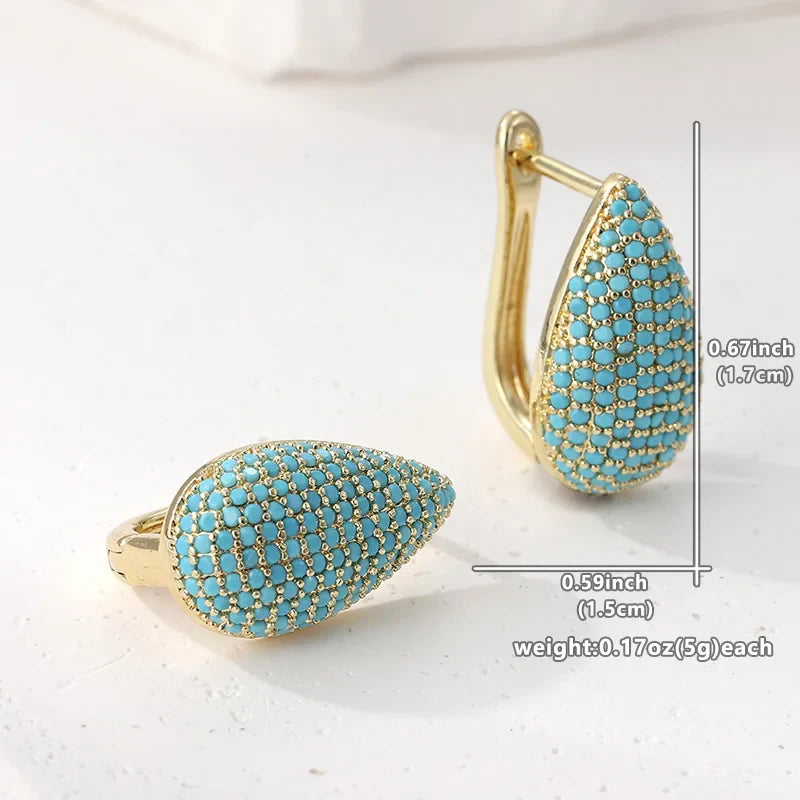 Turquoise Pavé Teardrop Hoop Earrings