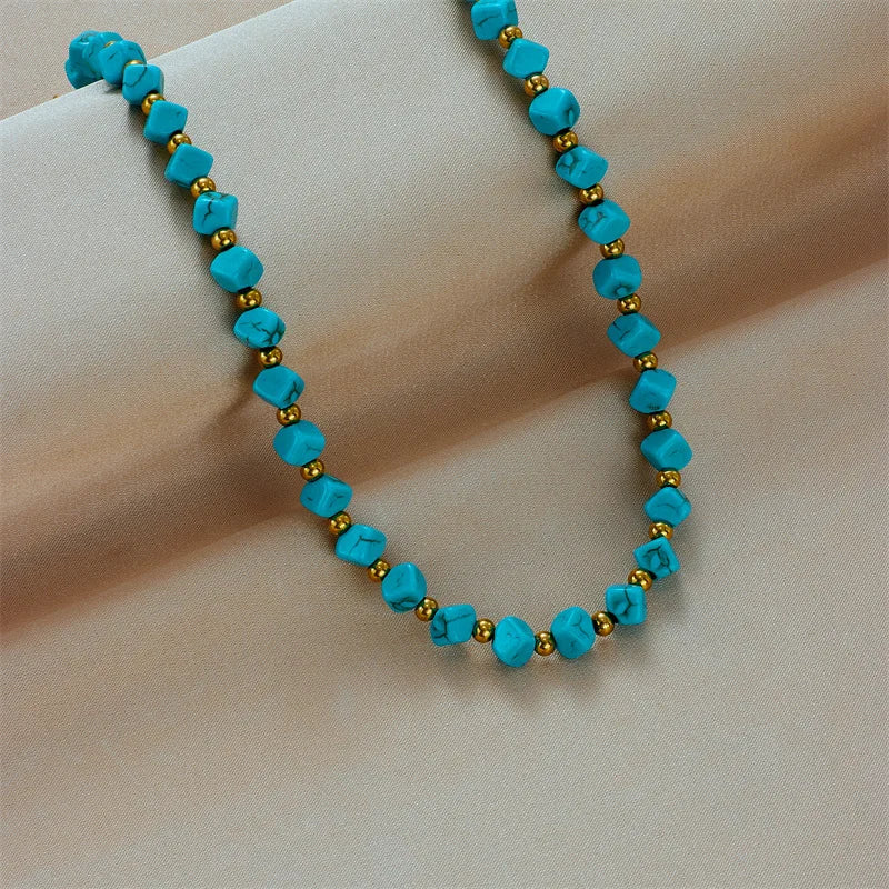 Turquoise Bead & Gold Accent Necklace