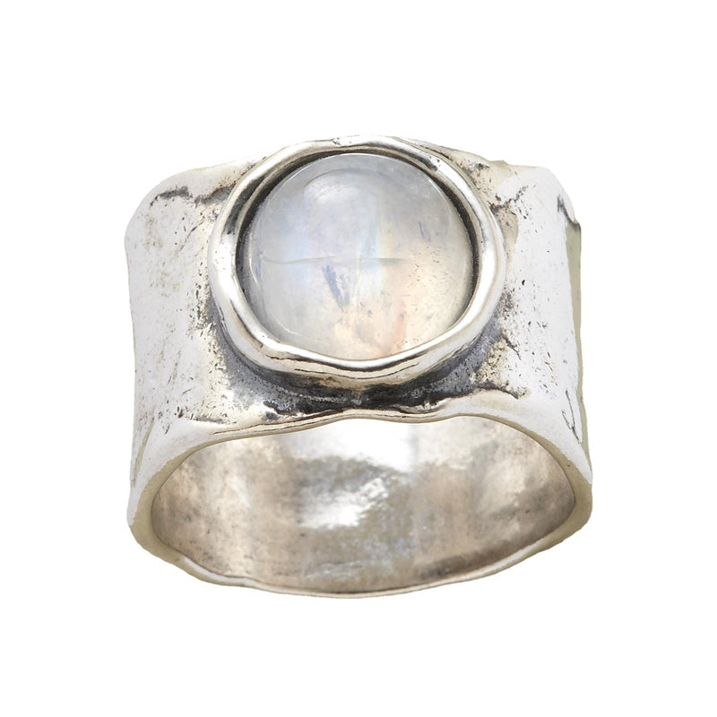 Moonstone Silver Wide Artisan Ring