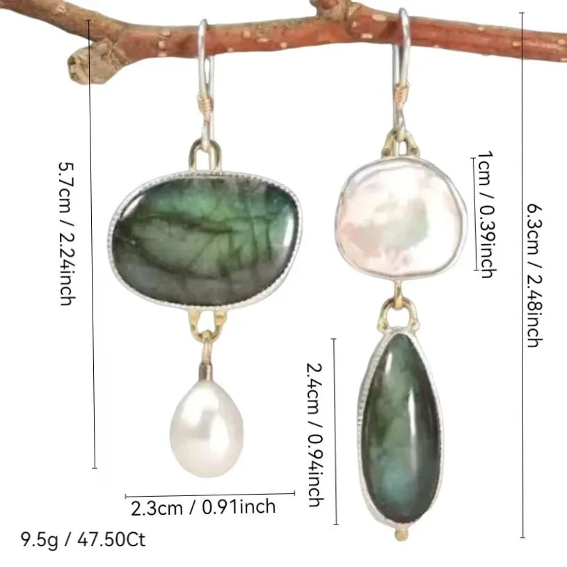 Elegant Labradorite Pearl Statement Drop Earrings