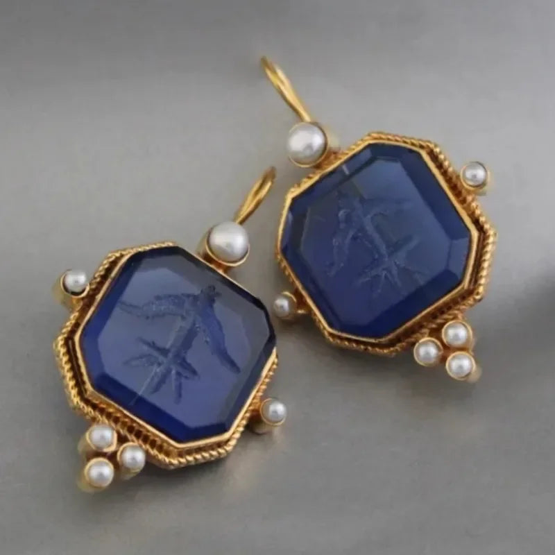 Vintage Pearl Geometric Pendant Drop Earrings