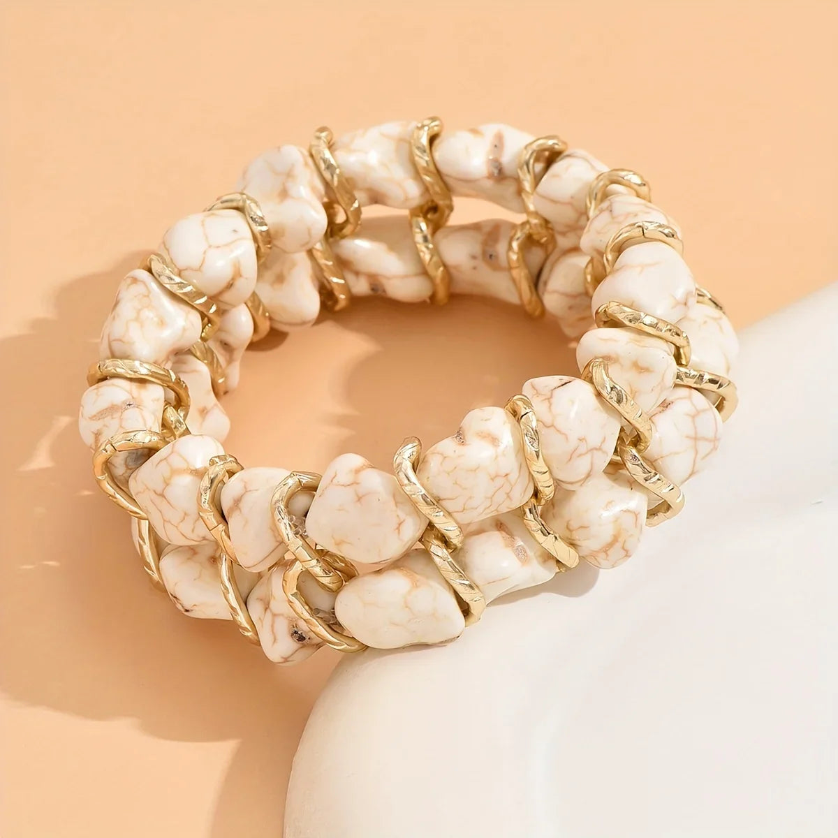 Turquoise Stone Woven Gold Bracelet