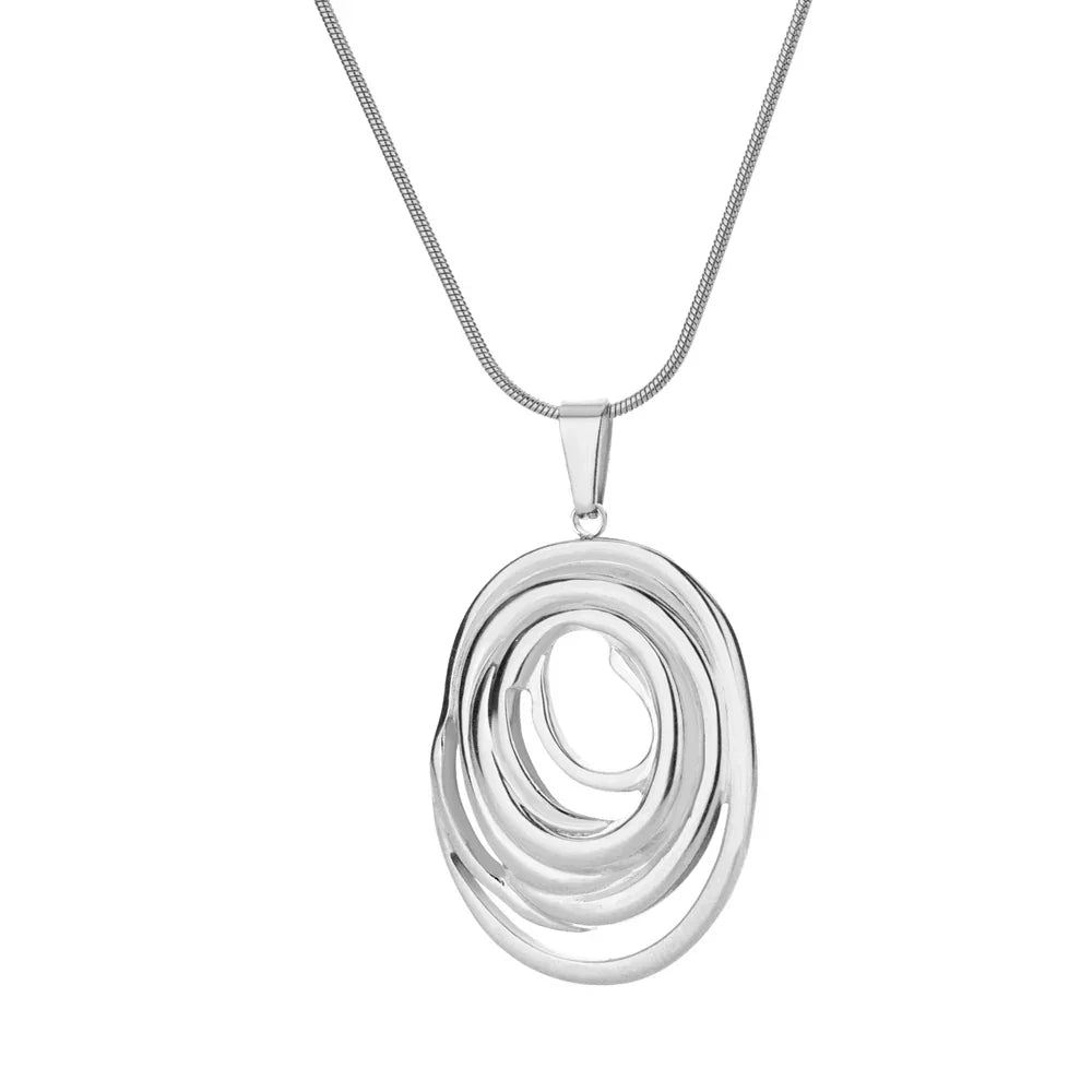 Hollow Geometric Oval Necklace in Gold and Silver