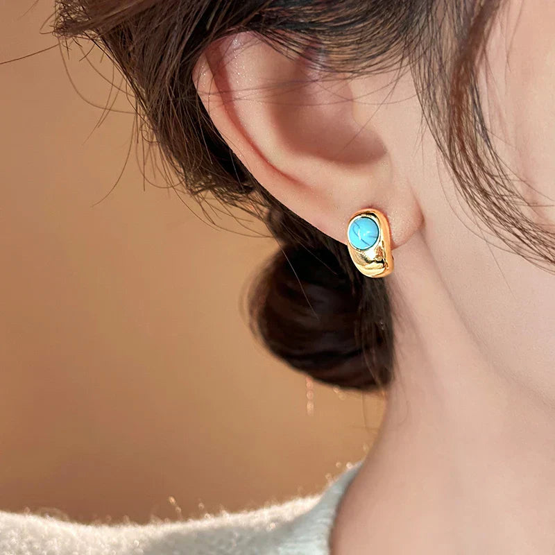Timeless Turquoise Curved Copper Earrings