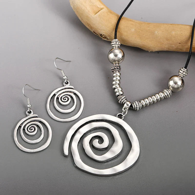 Bohemian Spiral Necklace and Earrings Set
