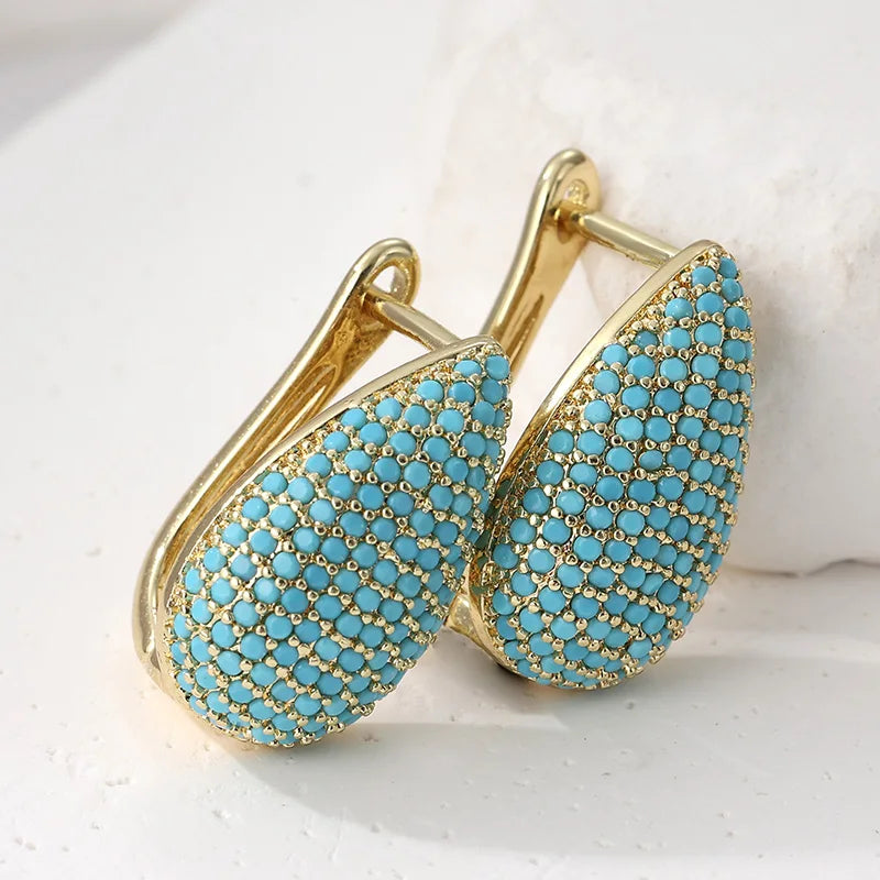 Turquoise Pavé Teardrop Hoop Earrings