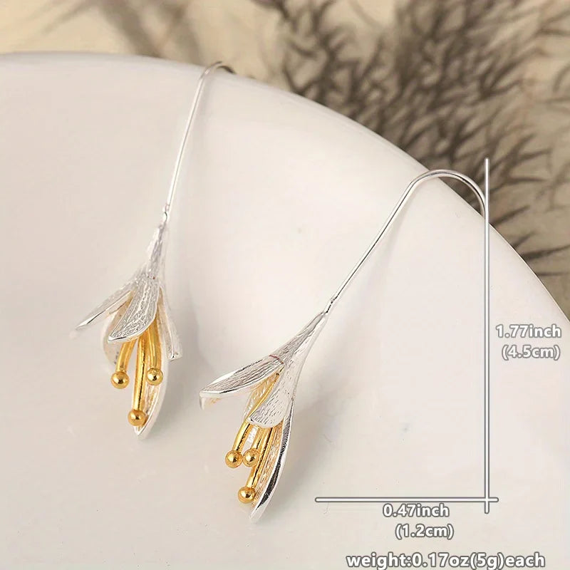 Modern Brushed Silver Petal Dangle Earrings