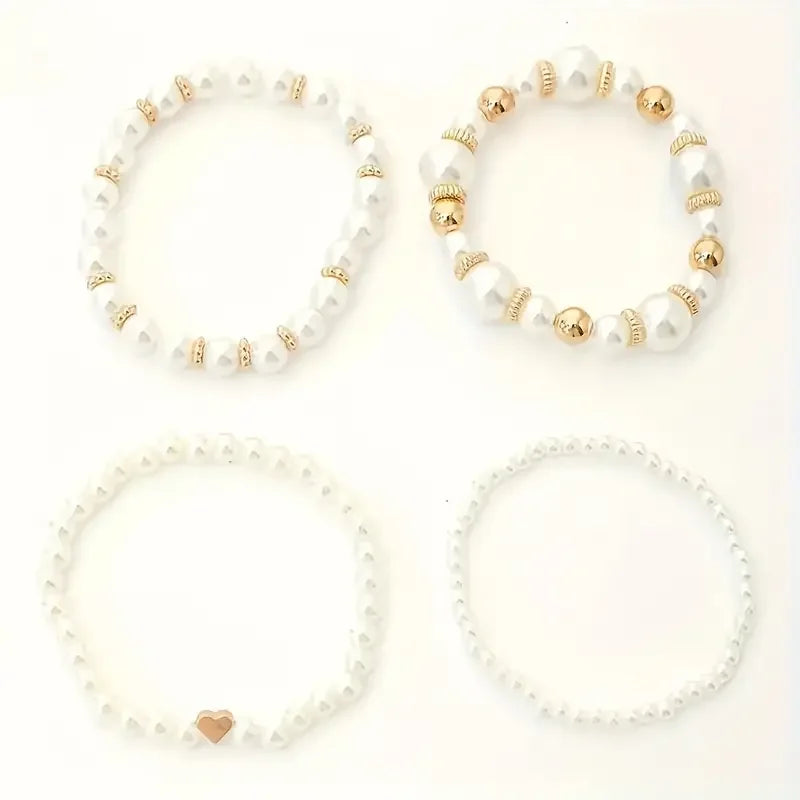 Bold Gold Accented Pearl Bracelet Stack