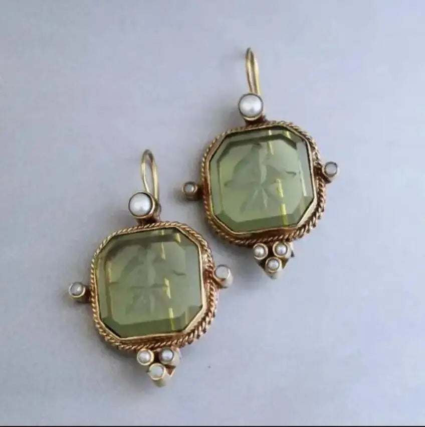 Vintage Pearl Geometric Pendant Drop Earrings
