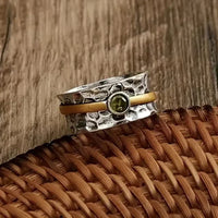 Hammered Silver & Gold Peridot Band Ring