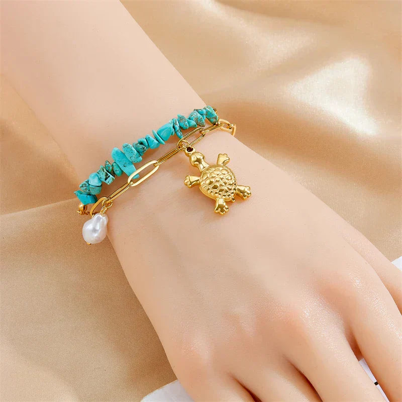 Exclusive Stainless Steel Turquoise Turtle Bracelet
