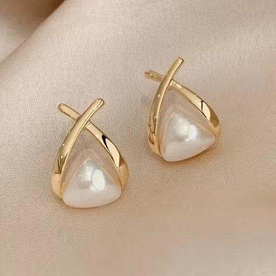 Vintage Cross Triangle Pearl Dropping Earrings