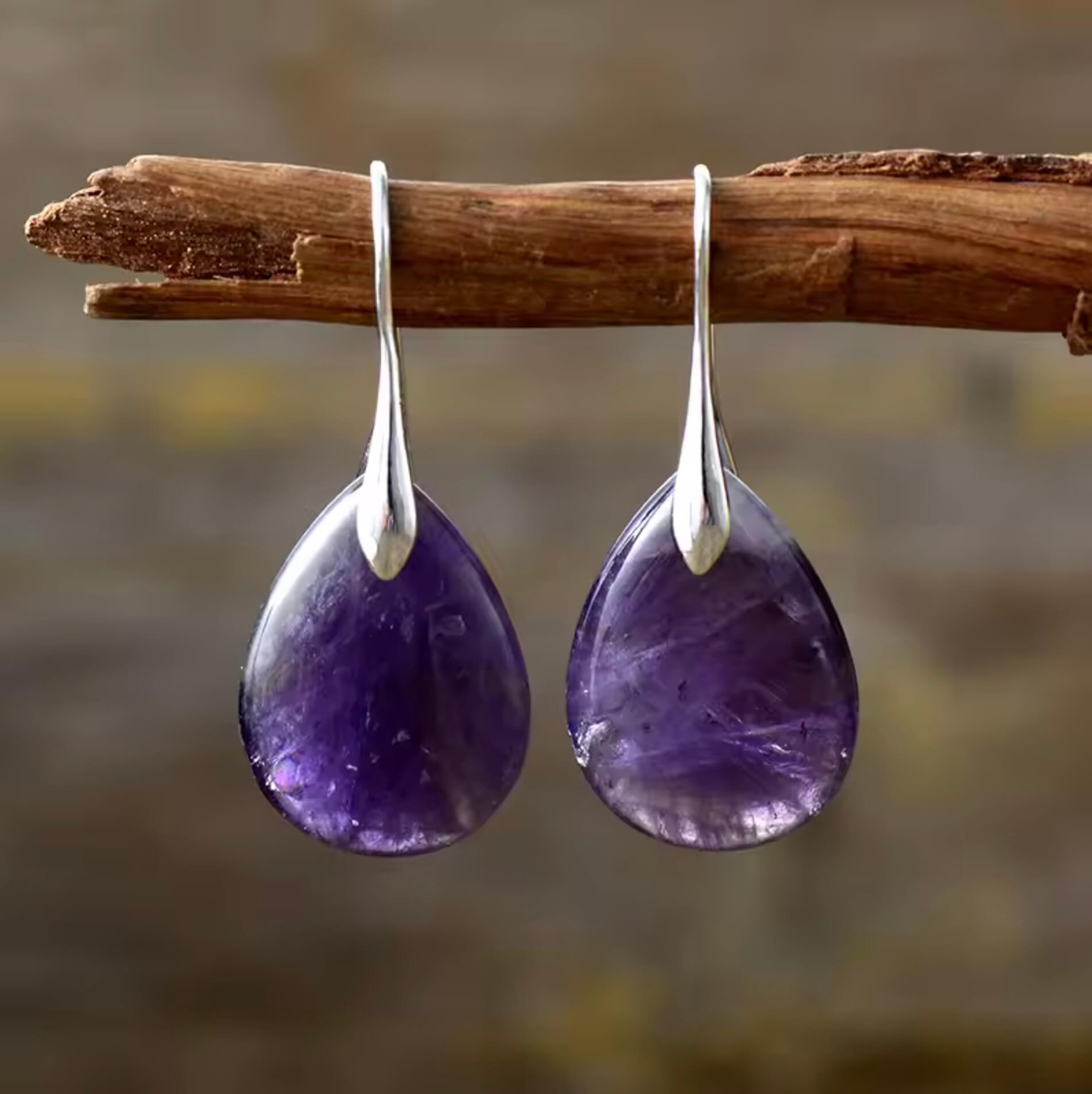 Natural Stone Amethyst Teardrop Earrings