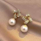 Crystal Link Pearl Drop Earrings