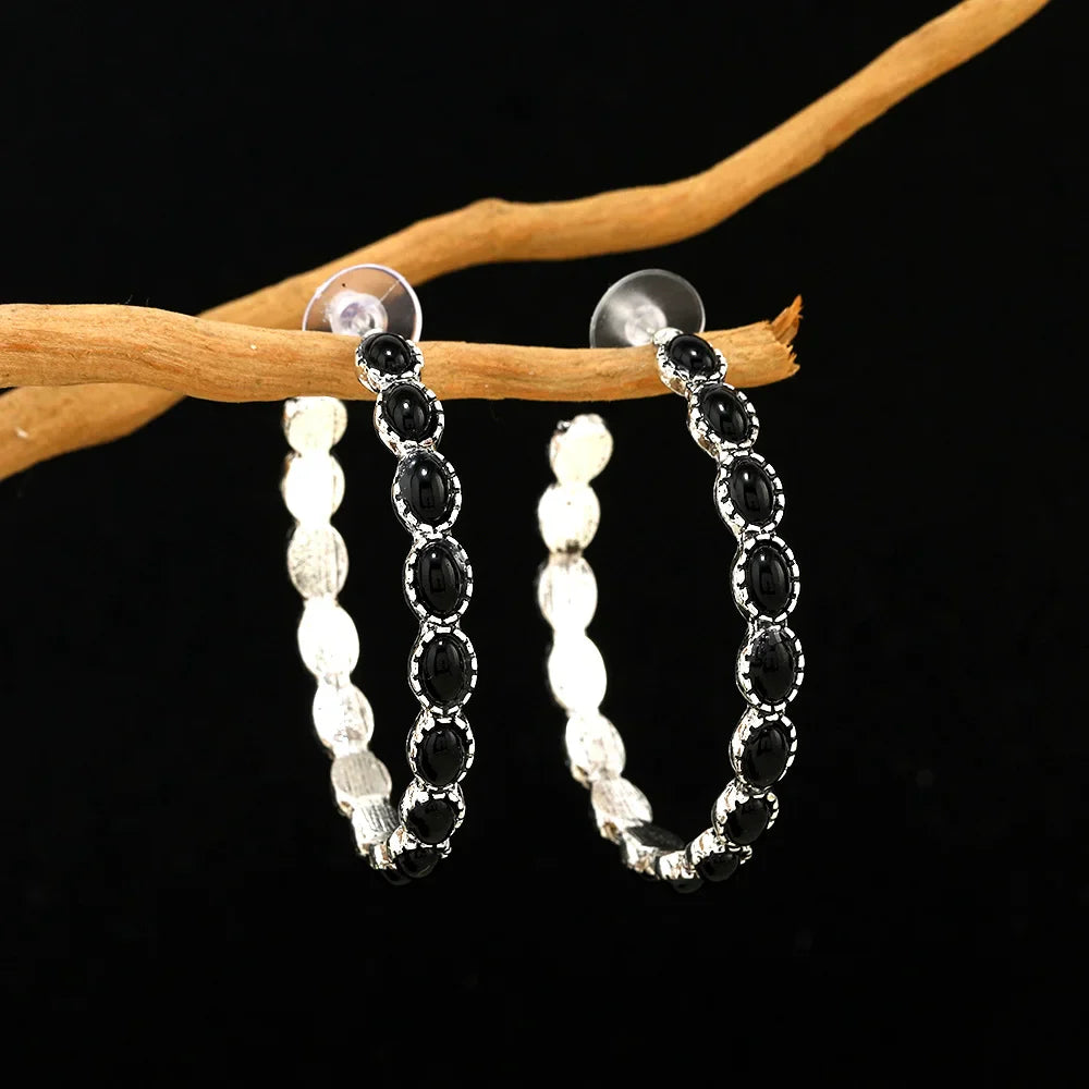 Vintage Oval Silver Hoop Earrings