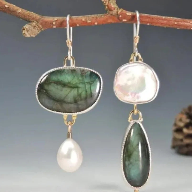 Elegant Labradorite Pearl Statement Drop Earrings