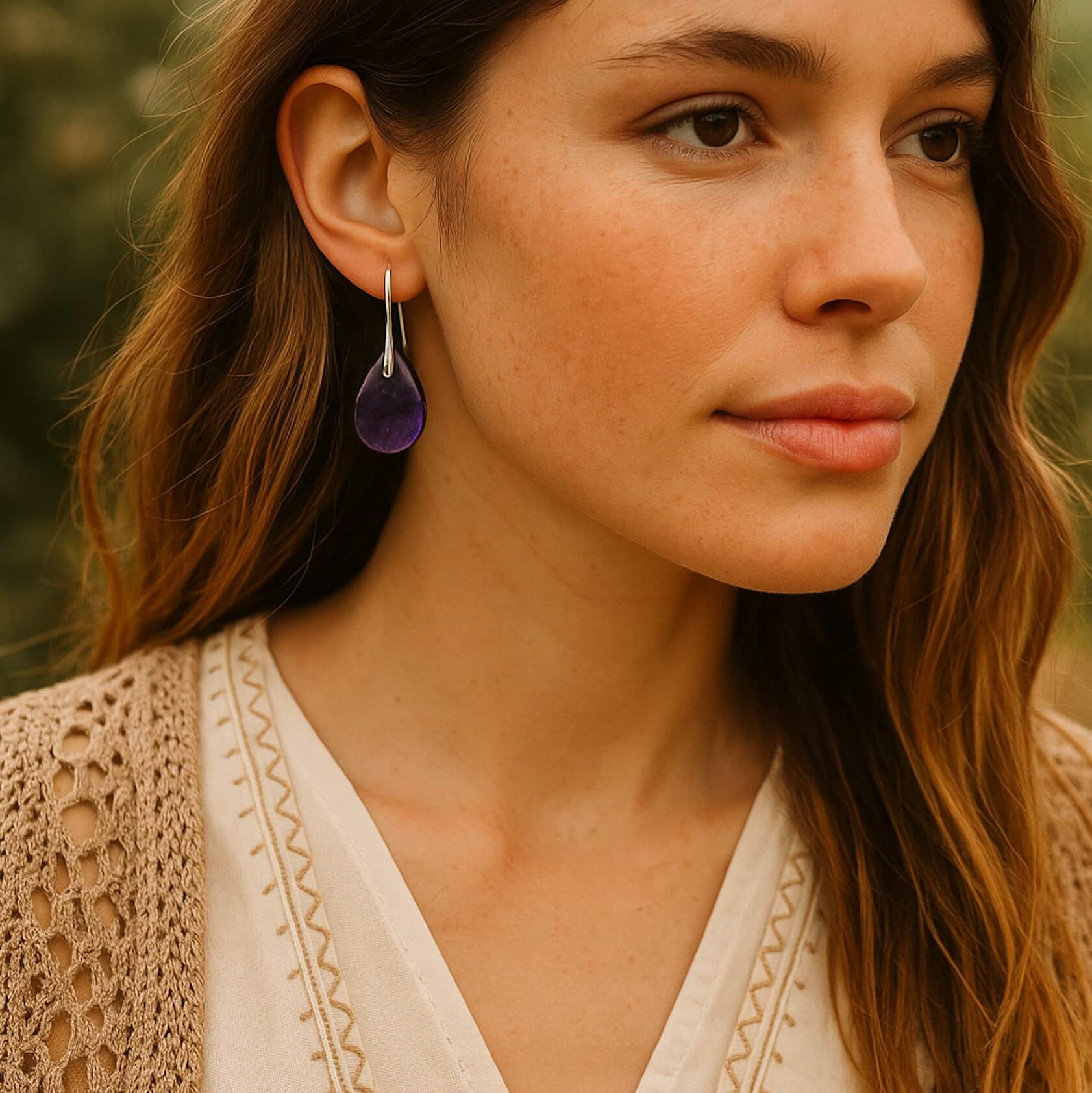 Natural Stone Amethyst Teardrop Earrings