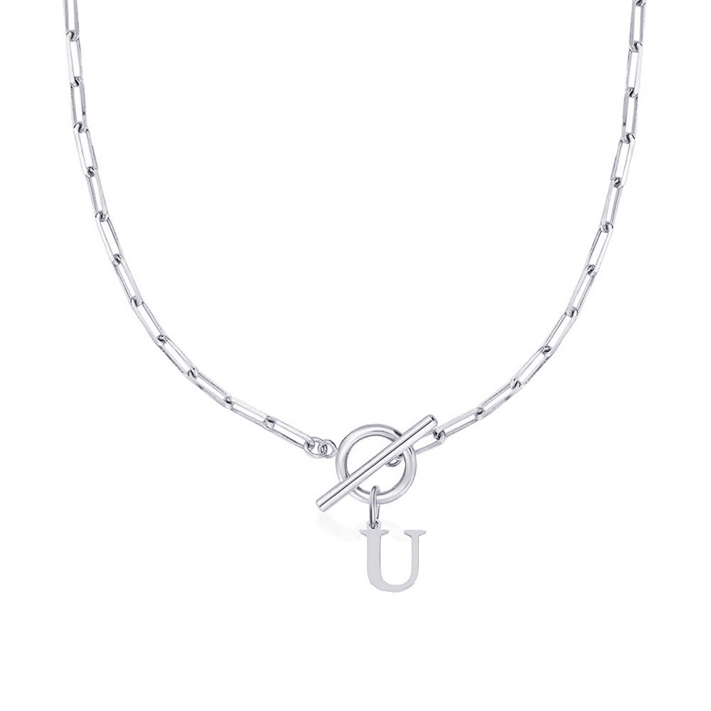 Paperclip Initial Necklace with Circle Toggle Clasp