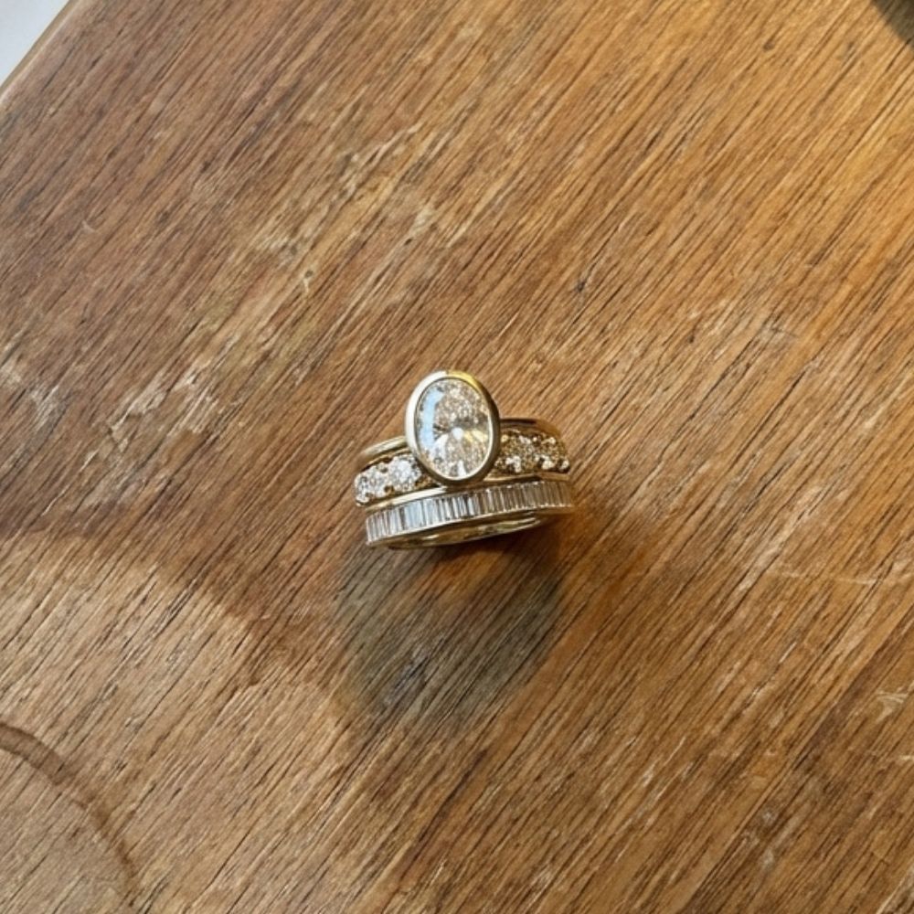 Vintage Bright Round Zirconia Gold Plated Ring Set