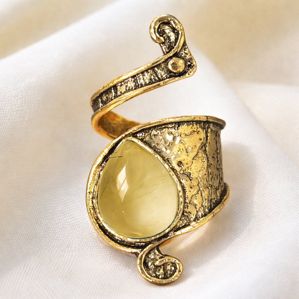 Vintage Asymmetric Gemstone Inlaid Adjustable Alloy Ring