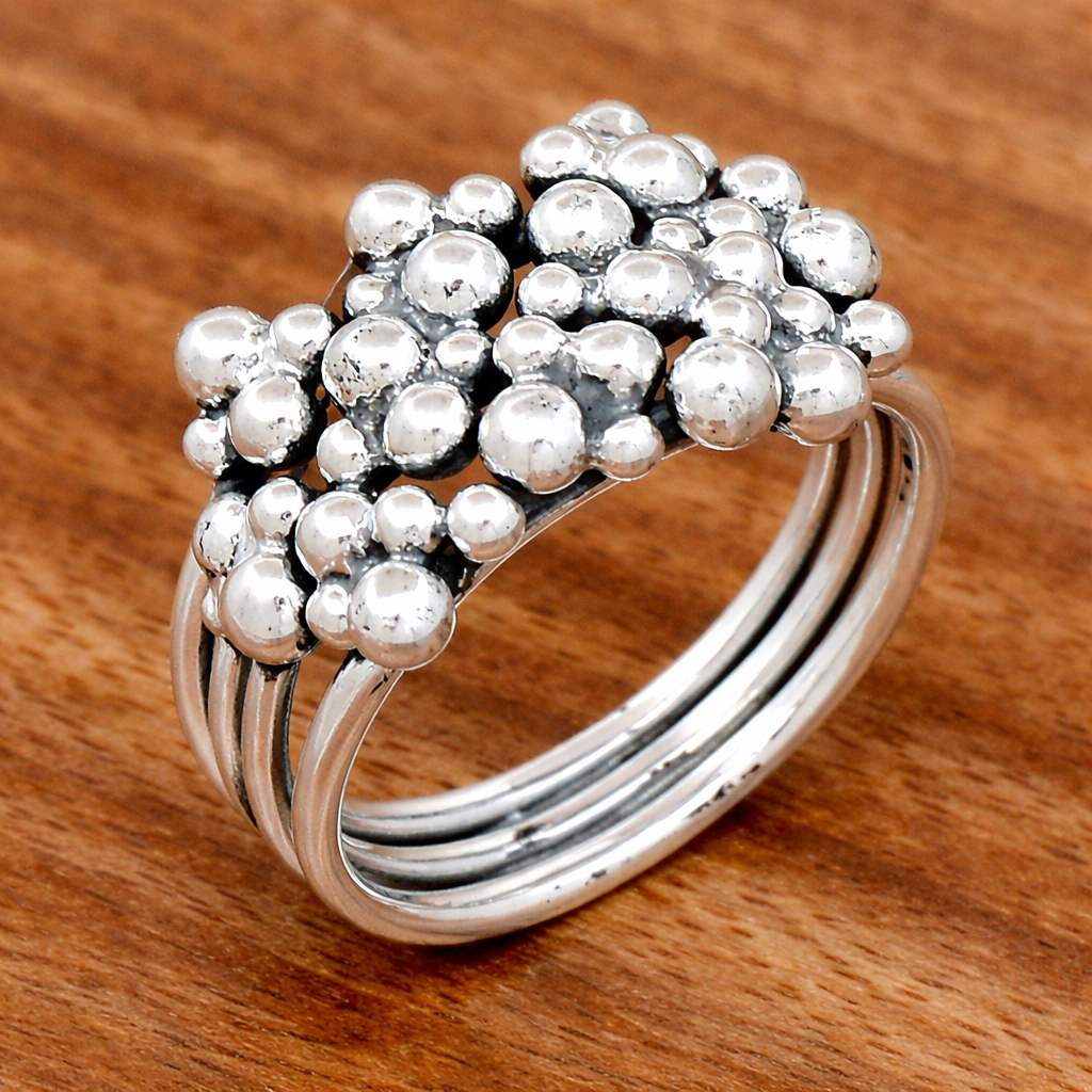 Vintage Bohemian Style Silver Tone Multi Layer Cluster Ring