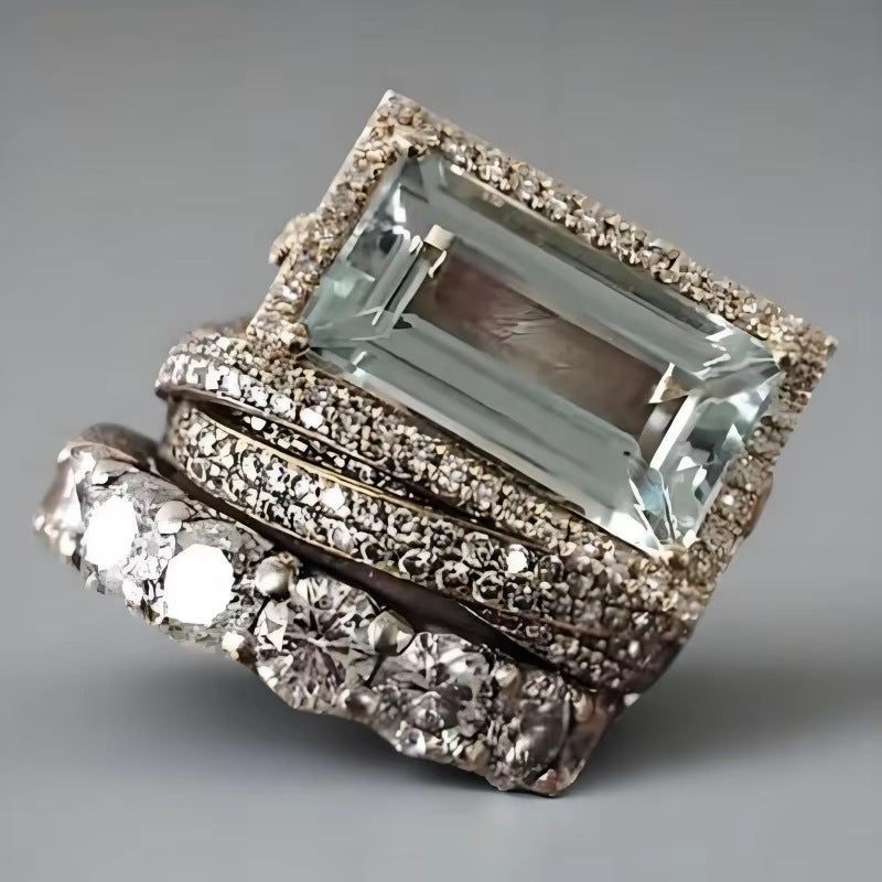 Vintage Silver Turquoise Glass Stackable Ring Set