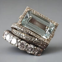 Vintage Silver Turquoise Glass Stackable Ring Set