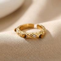 Vintage Style Green Stone Golden Forged Ring