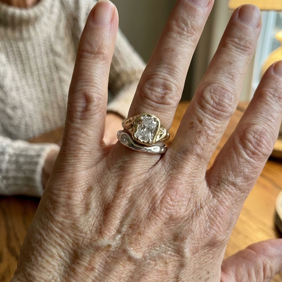 Vintage White Glass Gold & Silver Stacked Ring set