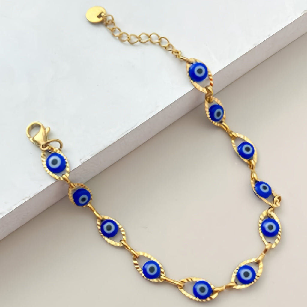 Minimalist Evil Eye Gold Plated Tennis Bracelet