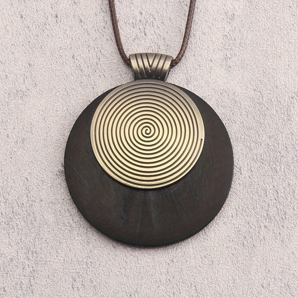 Bohemian Retro Style Spiral Medallion Pendant Long Necklace