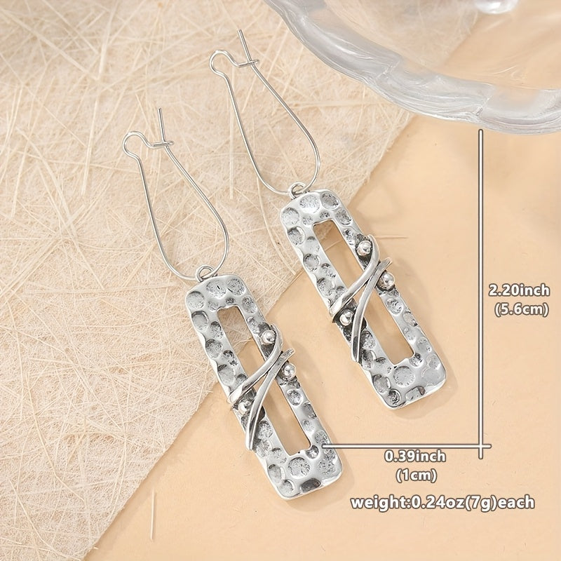 Bohemian Long Hammered Silvery Dangle Earrings