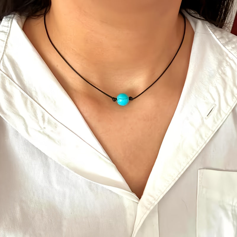 Bohemian Turquoise Stone Bead Adjustable Necklace