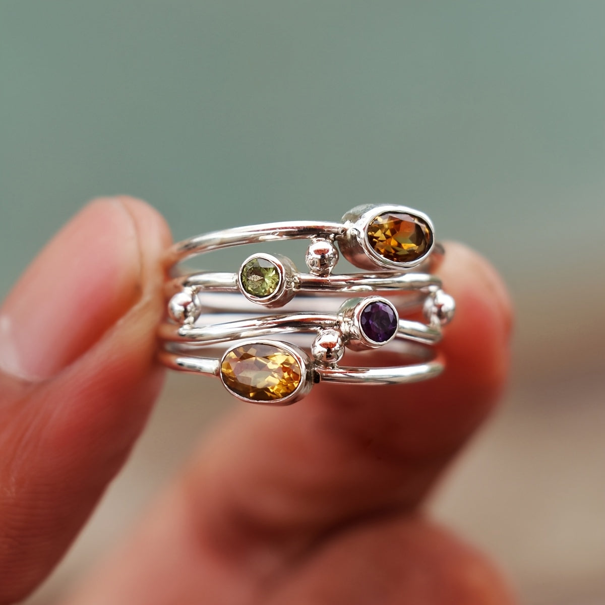 Bohemian Multicolor Gemstone Stacking Ring