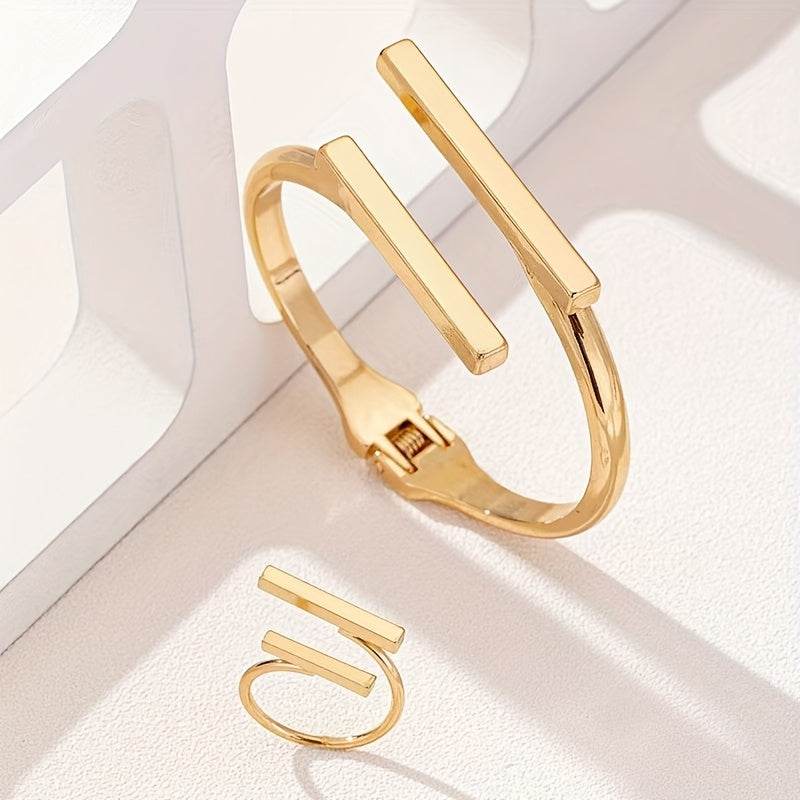 Stylish Geometric Adjustable Bracelet Rings Set