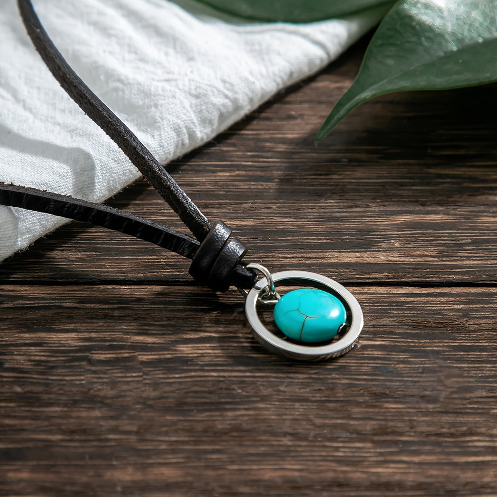 Bohemian Turquoise Pendant Leather Choker Necklace
