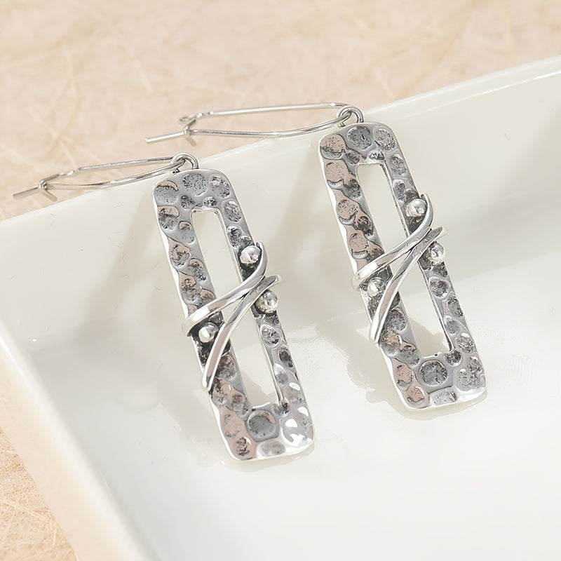Bohemian Long Hammered Silvery Dangle Earrings