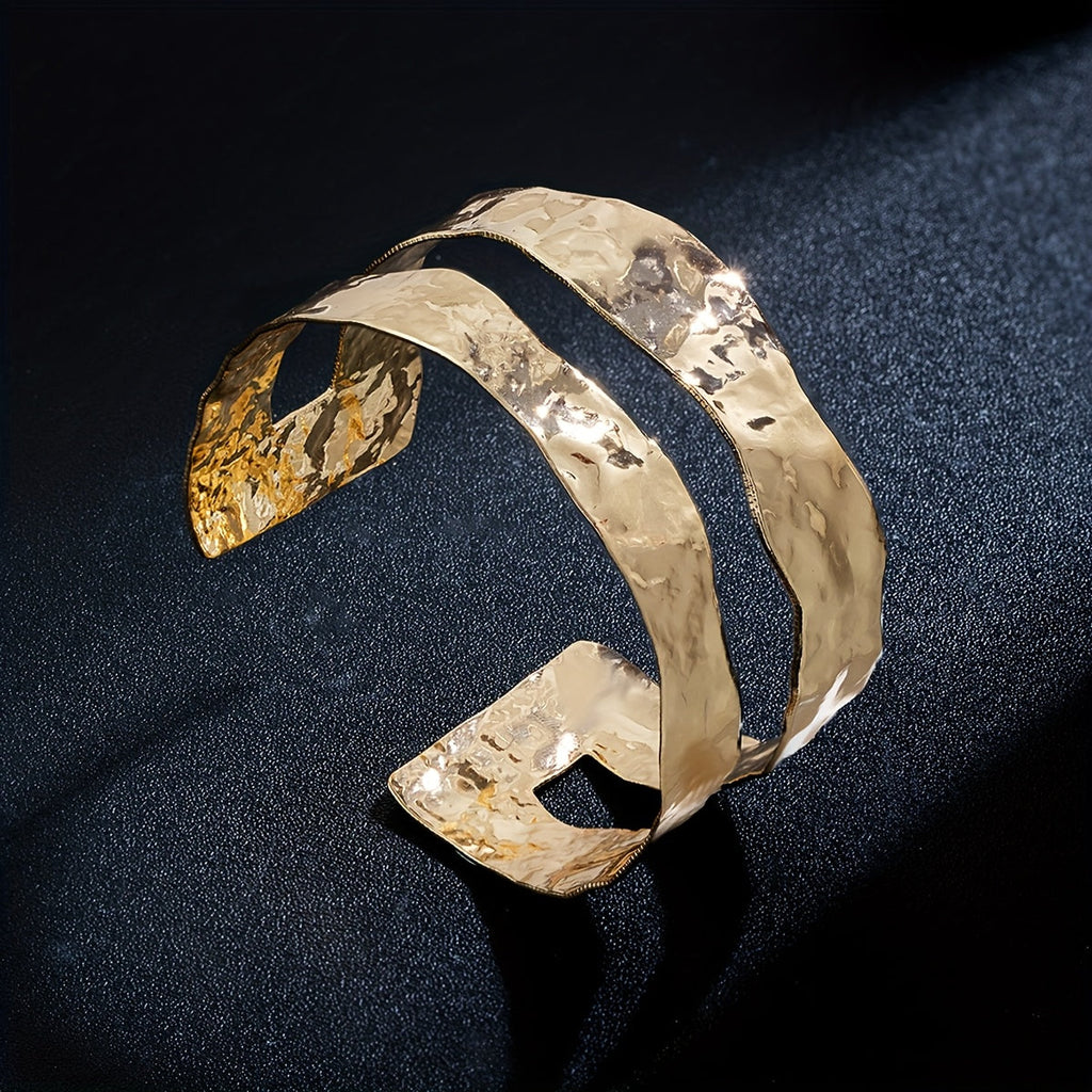 Vintage Stylish Hammered Wide Cuff Bangle Bracelet