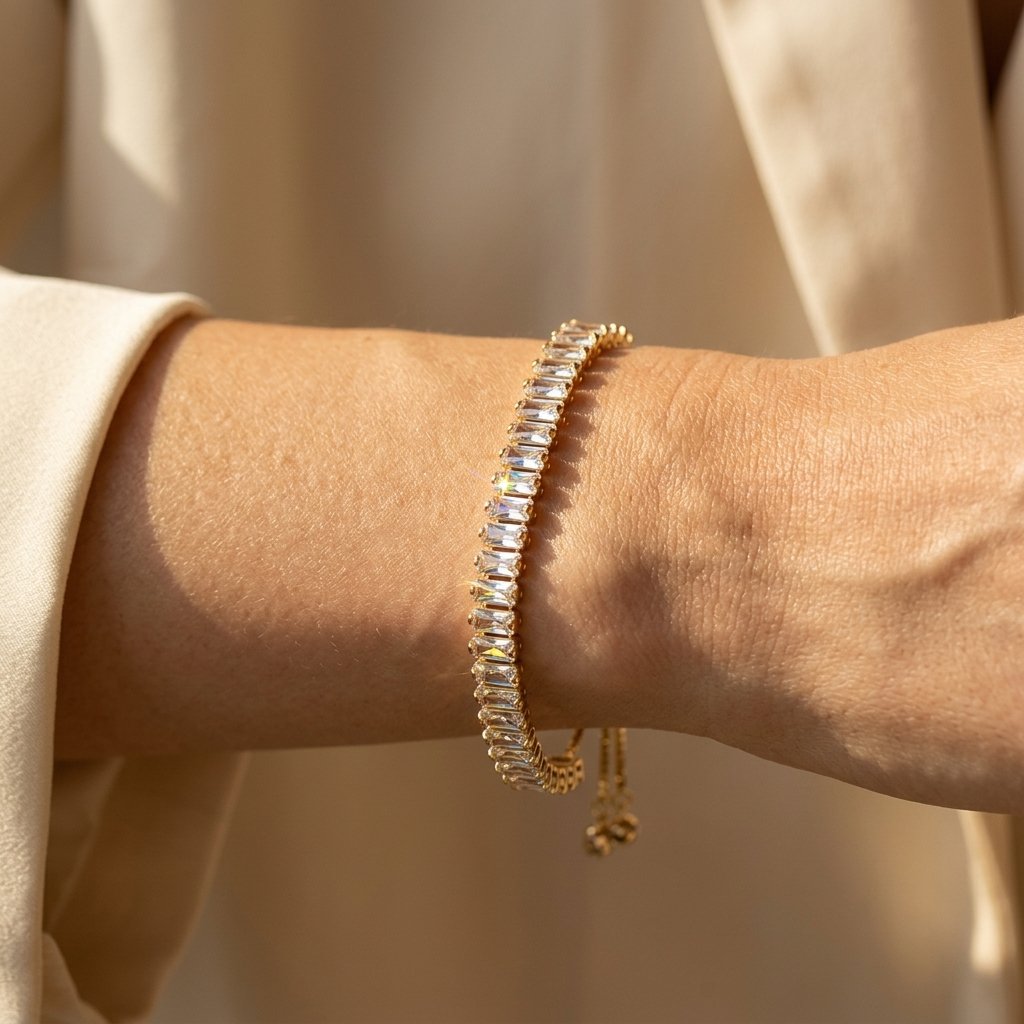 Adjustable Gold Baguette Crystal Tennis Bracelet