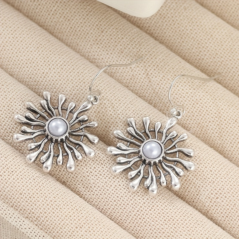 Elegant Bohemian Sunburst Pearl Drop Earrings