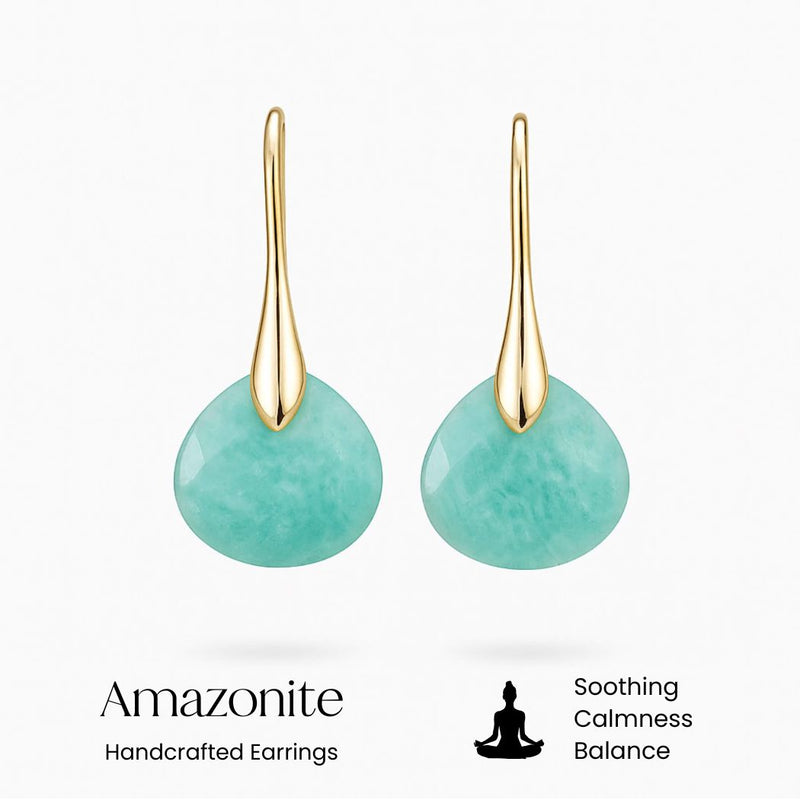 Amazonite Gold Drop Natural Stone Earrings