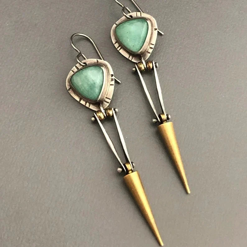Ancient Design Unique Turquoise Drop Earrings