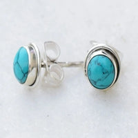 Antique Round Turquoise Stone Stud Earrings
