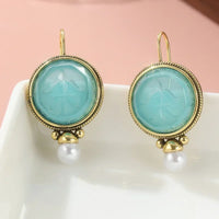 Aqua Carved Gem & Pearl Drop Earrings