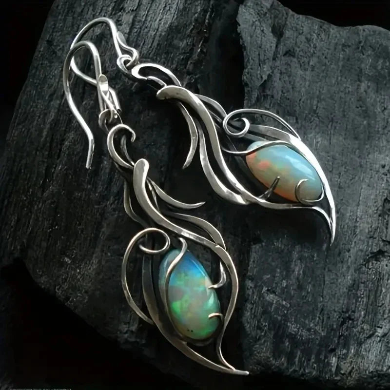 Artisan Opal Vine Sterling Silver Drop Earrings