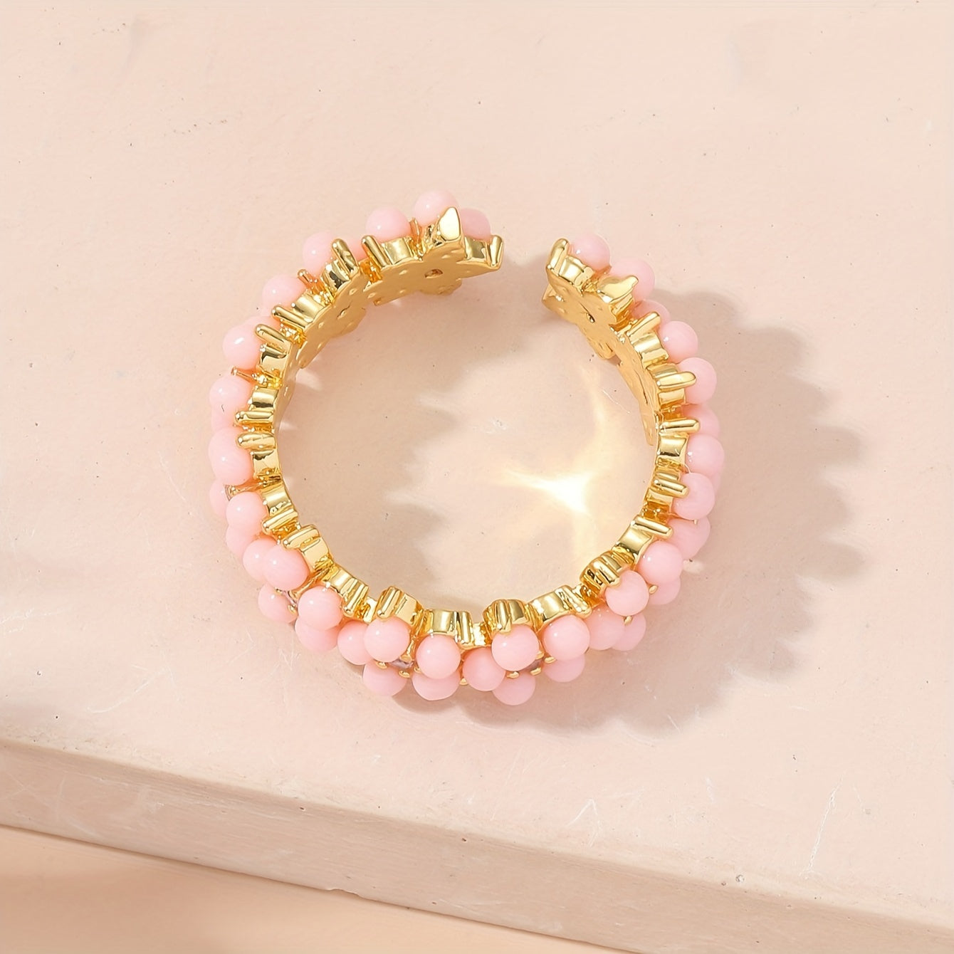 Vintage Beaded Cluster Zirconia Inlaid Geometric Round Ring